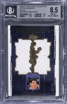 2003-04 UD "Exquisite Collection" Extra Exquisite Duals #JS John Stockton Jersey Card (#07/25) - BGS NM-MT+ 8.5